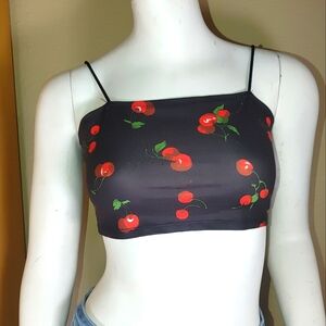 ʕ·ᴥ·ʔ SHEIN Black and Red Cherry Print Sleeveless Camisole